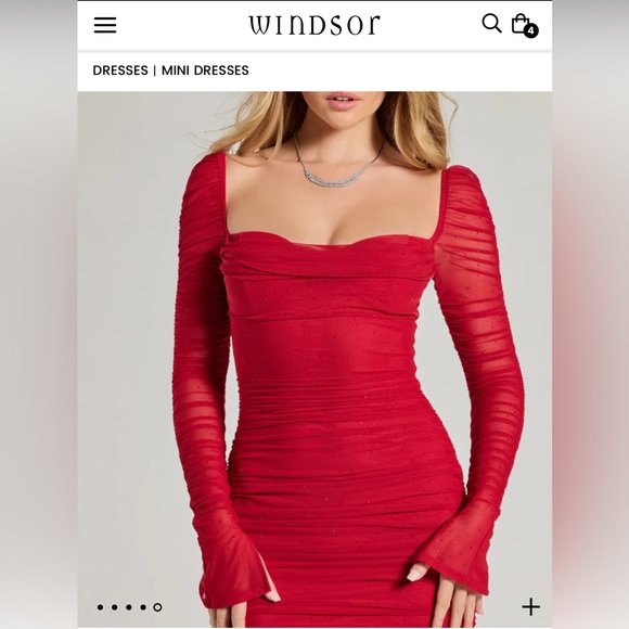 Windsor Red Long Sleeve Ruched Mini Dress - Picture 3 of 4